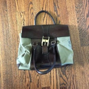 Donna Karan Twill and Rugged Leather Handbag - Vintage